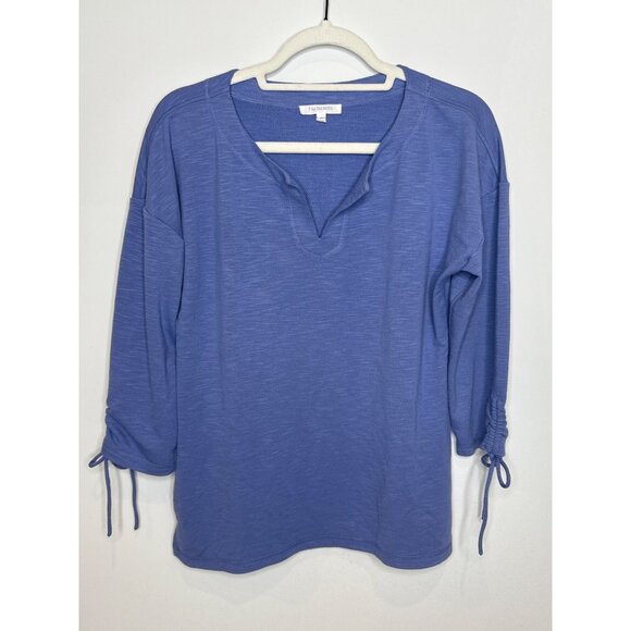Talbots Top Womens Ruched Elbow Sleeve T Shirt Size S Blue Stretch Tee Casual - Picture 1 of 9
